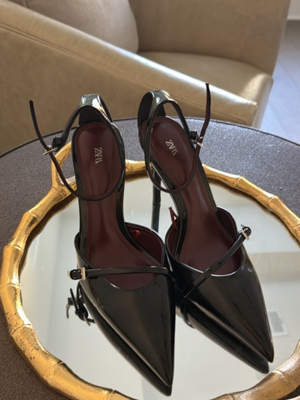 ZARA Black Patent Slingback Heels — Size 8 (EU 39)